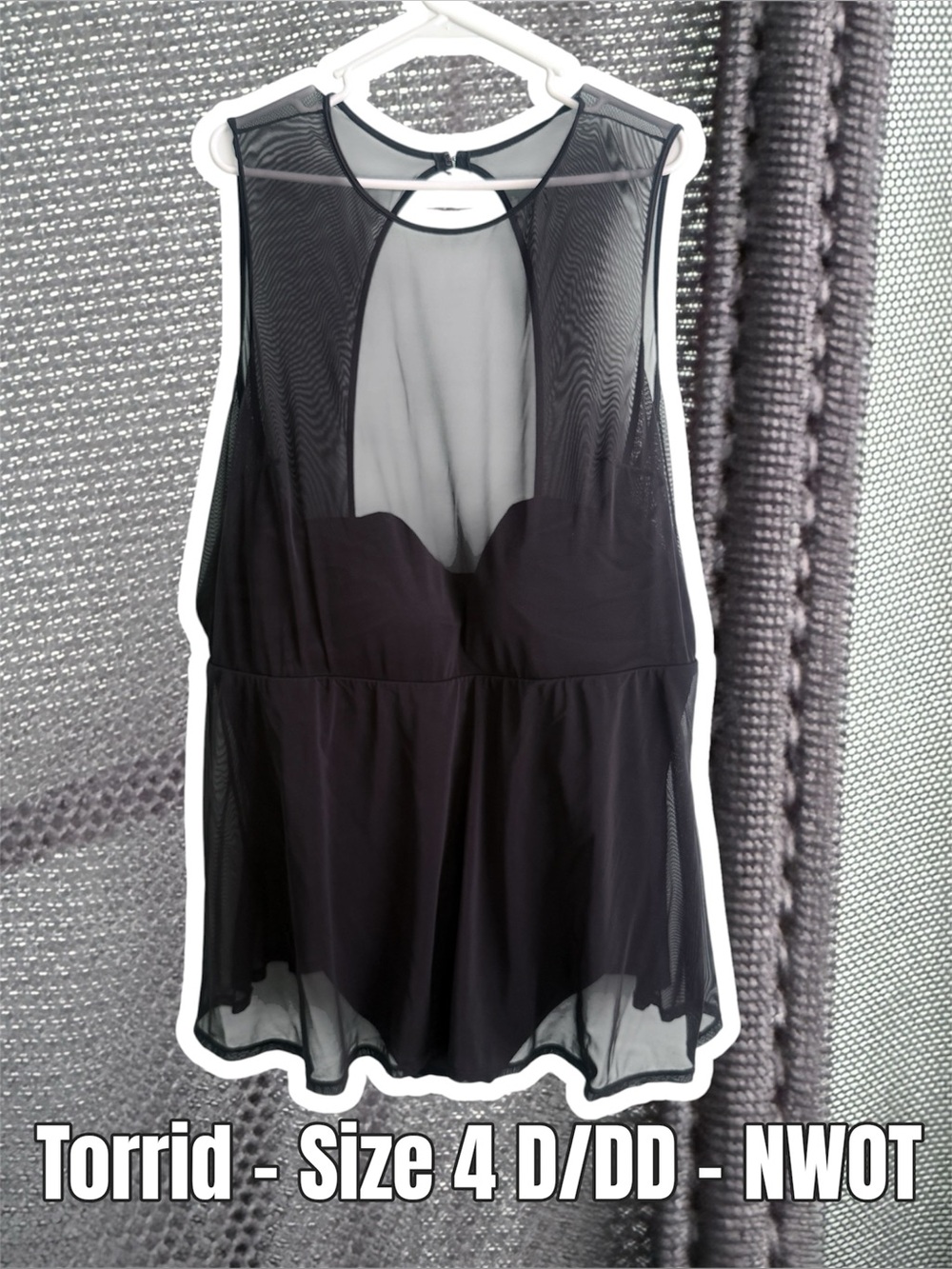 Torrid Black Sheer Mesh Peplum Swimsuit